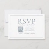 QR Code Elegant Dusty Blue Classic Script UAWG RSVP Karte (Vorderseite)