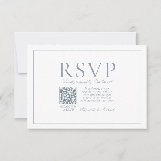 QR Code Elegant Dusty Blue Classic Script UAWG RSVP Karte (Vorderseite)