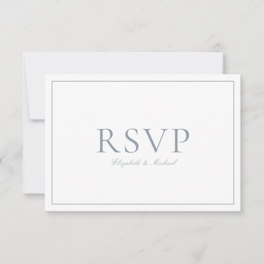 QR Code Elegant Dusty Blue Monogram Wedding RSVP Karte (Vorderseite)