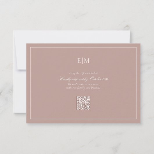 QR-Code Elegant Dusty Rose Monogram Wedding RSVP Karte (Rückseite)