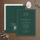 QR Code Elegant Emerald Green Calligraphy Monogram Einladung