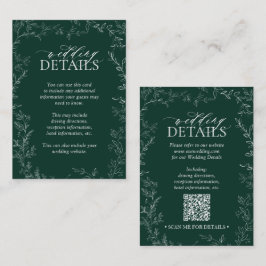 QR-Code Elegant Emerald Green Leaf Hochzeitsdetail Begleitkarte