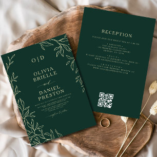 QR Code Elegant Emerald Green Monogram Wedding Einladung