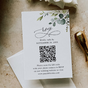 QR Code Elegant Eukalyptus Greenerity Wedding RSVP Karte