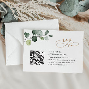 QR Code Elegant Eukalyptus Greenery Gold Wedding RSVP Karte