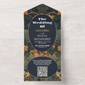 QR Code Elegant Floral Art Nouveau Wedding All In One Einladung (Innen Boden)