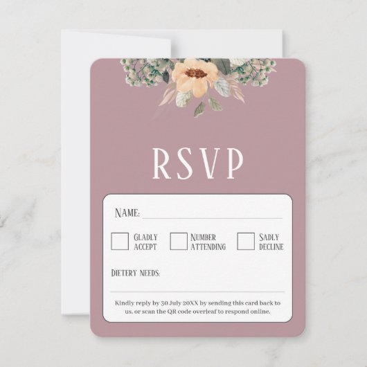 QR Code elegant florenrosa RSVP Karte (Vorderseite)