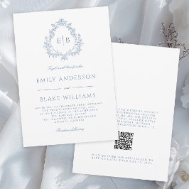 QR Code Elegant Formal Dusty Blue Wedding Wappen Einladung