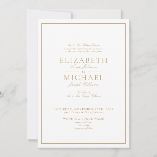 QR Code Elegant Gold Classic Script Wedding Einladung (Vorderseite)