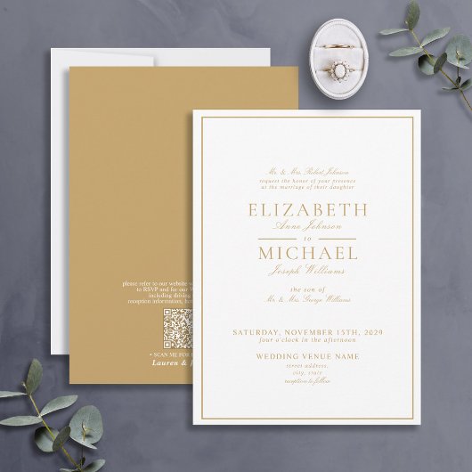 QR Code Elegant Gold Classic Script Wedding Einladung