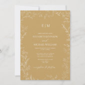 QR Code Elegant Leaf Gold Monogram Wedding Einladung (Vorderseite)