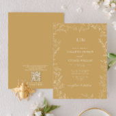 QR Code Elegant Leaf Gold Monogram Wedding Einladung