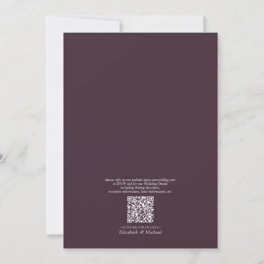 QR-Code Elegant Leaf Plum Lila Monogram Wedding Einladung (Rückseite)
