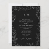 QR-Code Elegant Leaf Schwarz-weiß Monogram Wedding Einladung (Vorderseite)