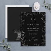 QR-Code Elegant Leaf Schwarz-weiß Monogram Wedding Einladung