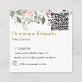 QR-Code Elegant Light Blue Floral Cosmetics Quadratische Visitenkarte (Rückseite)