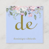 QR-Code Elegant Light Blue Floral Cosmetics Quadratische Visitenkarte (Vorderseite)