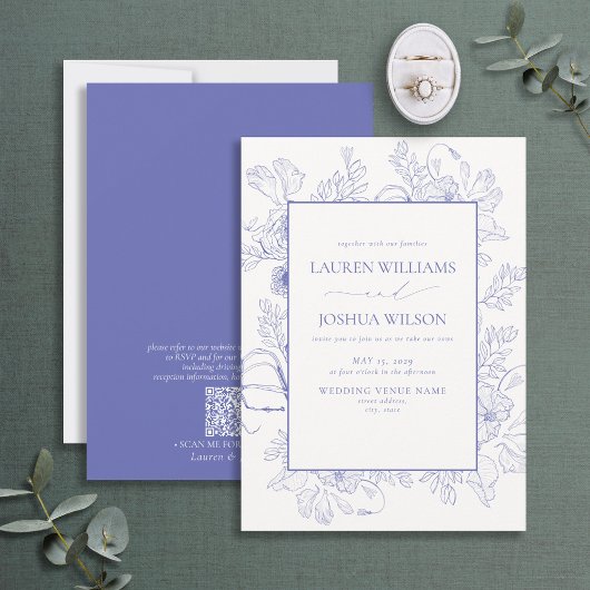 QR Code Elegant Lilac Lavender Floral Wedding Einladung