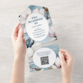 QR Code Elegant Magnolia Wedding All In One Einladung (Abreißen)