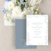 QR Code Elegant Minimal Leaf Dusty Blue Wedding Einladung