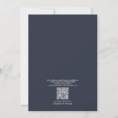 QR Code Elegant Minimal Leaf Navy Blue Wedding Einladung (Rückseite)