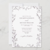 QR-Code Elegant Minimal Leaf Plum Lila Hochzeit Einladung (Vorderseite)