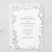 QR-Code Elegant Minimal Leaf Smaragdgrüne Hochzeit Einladung (Vorderseite)