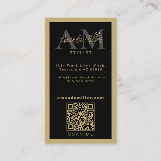 QR Code Elegant Moderne Monogramm-Initialen Visitenkarte (Rückseite)