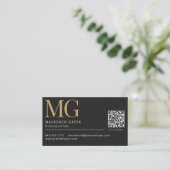 QR Code Elegant Modernes, Berufliches Mit Monogram Visitenkarte (Stehend Vorderseite)