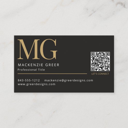 QR Code Elegant Modernes, Berufliches Mit Monogram Visitenkarte (Vorderseite)