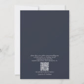 QR Code Elegant Navy Blue Floral Line Art Wedding Einladung (Rückseite)