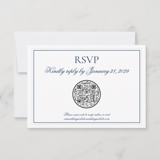 QR Code Elegant Navy Blue White Wedding RSVP (Vorderseite)