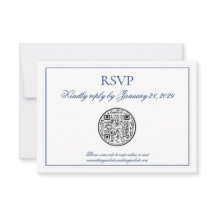 QR Code Elegant Navy Blue White Wedding RSVP