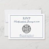 QR Code Elegant Navy Blue White Wedding RSVP Karte (Vorderseite)