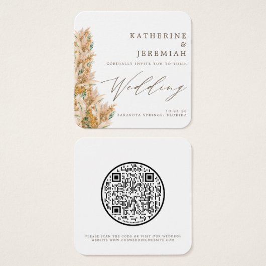 QR Code Elegant Pampas Grass Hochzeit Einladung (Vorne & Hinten)