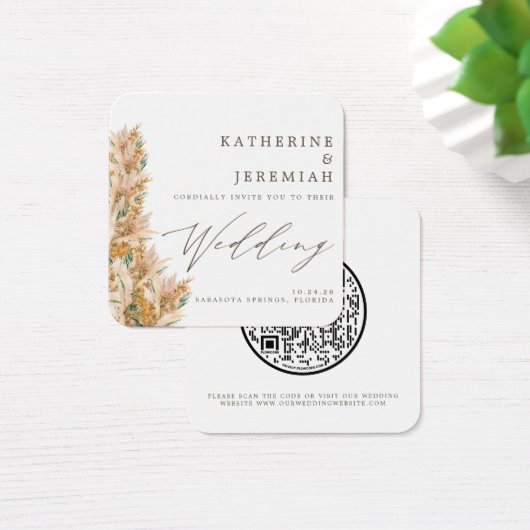 QR Code Elegant Pampas Grass Hochzeit Einladung (Schreibtisch)