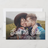 QR-Code Elegant Retro-Script Zwei-Foto Hochzeit Save The Date (Vorderseite)