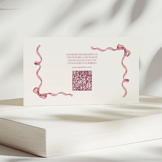 QR-Code Elegant Rosa Hand Drawn Bow Wedding Begleitkarte
