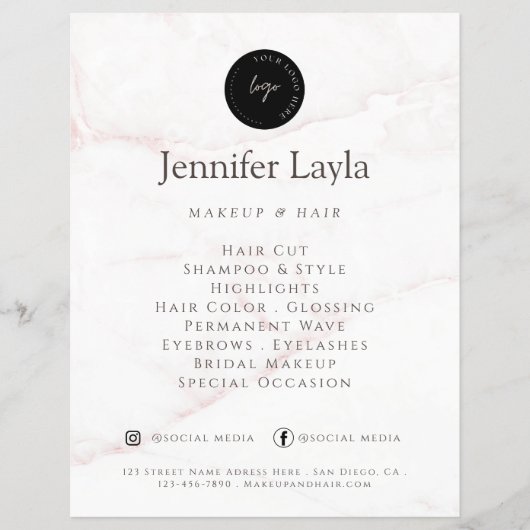 QR-Code Elegant Roségold Blush Marmorstein Flyer (Vorne)