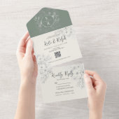 QR Code Elegant Sage Green Wedding All In One Einladung (Abreißen)