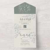 QR Code Elegant Sage Green Wedding All In One Einladung (Innen Boden)