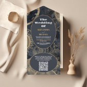 QR Code Elegant Silver Gold Celestial Wedding All In One Einladung