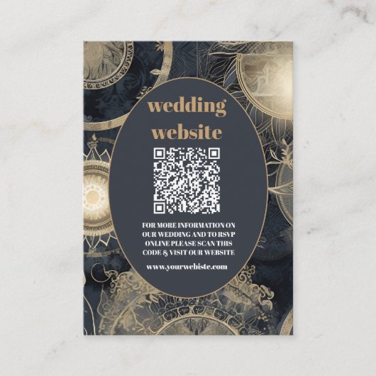 qr code Elegant Silver Gold Celestial Wedding Begleitkarte (Vorderseite)