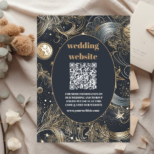 qr code Elegant Silver Gold Celestial Wedding Begleitkarte