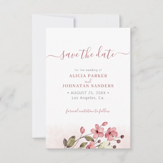 QR code elegant spring wildflowers pink wedding Save The Date (Vorderseite)