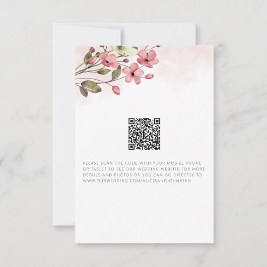QR code elegant spring wildflowers pink wedding Save The Date (Rückseite)