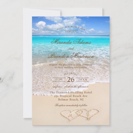 QR Code Elegant Tropical Beach Wedding All in One Einladung (Vorderseite)