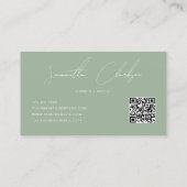 QR-Code Elegant Voll Salbeigrün Handschrift-Script Visitenkarte (Rückseite)