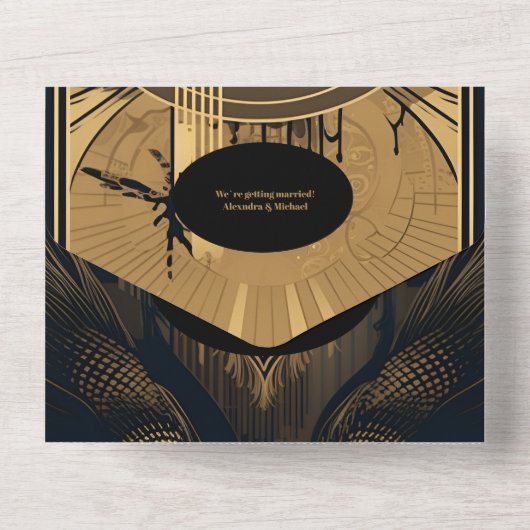 QR Code Elegante Art Deco All In One Einladung (Rückseite)