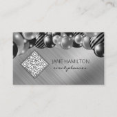 QR-Code Elegante Ballons Silber Visitenkarte (Vorderseite)